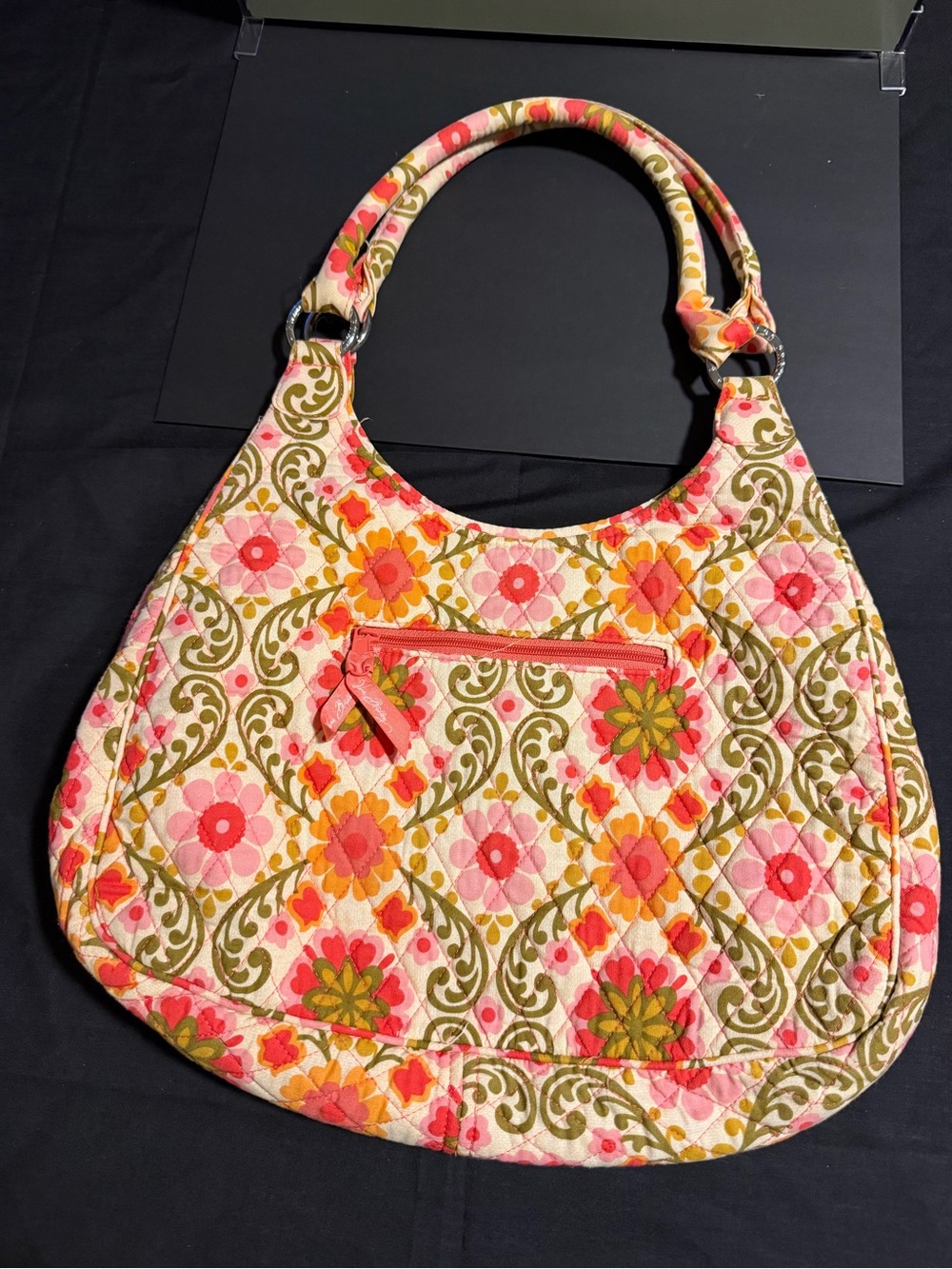 Vera Bradley Quilted Floral Hobo Bag in Pink and Olive